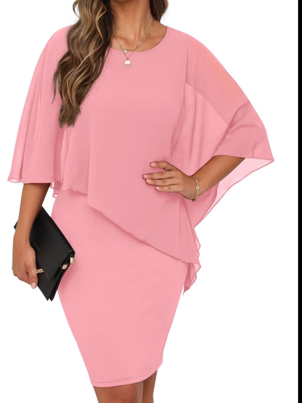 NWT Chiffon Layered Pink Sheath Dress sz XL & 2X
